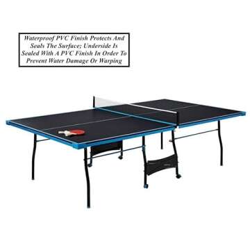 Black Blue Folding Rolling Table Tennis Table Indoor Ping Pong Table with 2 Paddles 2 Balls 1 Net and Post Set 4 Wheels for Easy Movement Perfect Christmas New Year Holiday Season Gifts