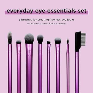 Real Techniques 8 Piece Everyday Eye Essentials Makeup Brush Set, Eye Brushes for Eye Liner, Eyeshadow, Brows, & Lashes, Travel Friendly, Gift Set, Synthetic Bristles, Cruelty-Free & Vegan