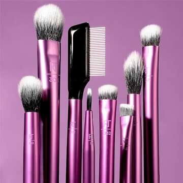 Real Techniques 8 Piece Everyday Eye Essentials Makeup Brush Set, Eye Brushes for Eye Liner, Eyeshadow, Brows, & Lashes, Travel Friendly, Gift Set, Synthetic Bristles, Cruelty-Free & Vegan