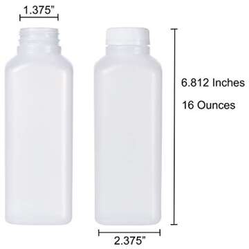 16 Oz Empty Plastic Juice Bottles with Tamper Evident Caps – 33 Pack Drink Containers - Great for Homemade Juices, Milk, Smoothies, Tea and Other Beverages - Food Grade BPA Free