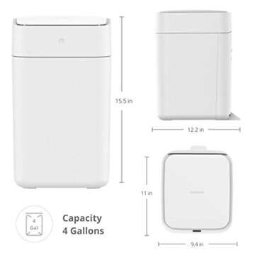 TOWNEW T1 Self-Sealing and Self-Changing 4 Gallon Trash Can, Automatic Open Lid and Motion Sense Activated Smart Home Electric Garbage Bin, White x1 Refill Ring Included (Up to 25 Bags)