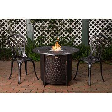 Fire Sense 62988 Wagner Woven Aluminum Convertible Gas Fire Pit Table 37,000 BTU Multi-Functional Outdoor with Fire Bowl Lid, Nylon Weather Cover & Clear Fire Glass - Bronze Finish - Round - 34"