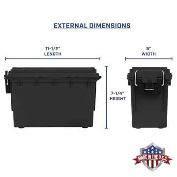 Sheffield 12629 Ammo Storage Box, Stackable .30 Cal Field Boxes, Water and Dust Resistant, Lockable Storage Box with Handle, Secures Hunting Gear, Supplies, and Bullets, Made in USA, Black, 1-Pack