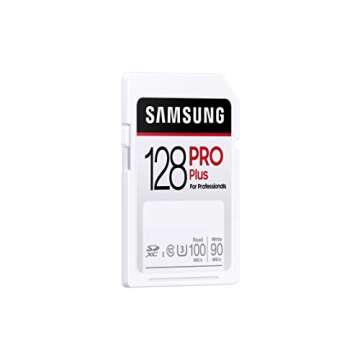 SAMSUNG PRO Plus SDXC 128GB Full Size SD Memory Card w/Adapter, Supports 4K UHD Video, Storage Expansion for Digital Media Professionals, Photographers, MB-SD128K/AM