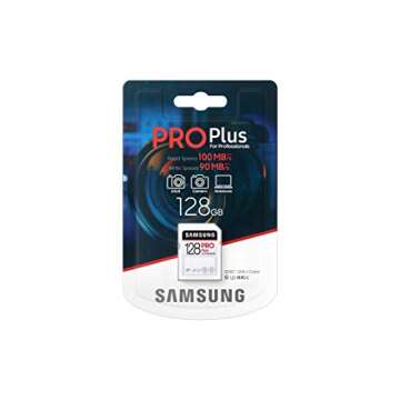 SAMSUNG PRO Plus SDXC 128GB Full Size SD Memory Card w/Adapter, Supports 4K UHD Video, Storage Expansion for Digital Media Professionals, Photographers, MB-SD128K/AM