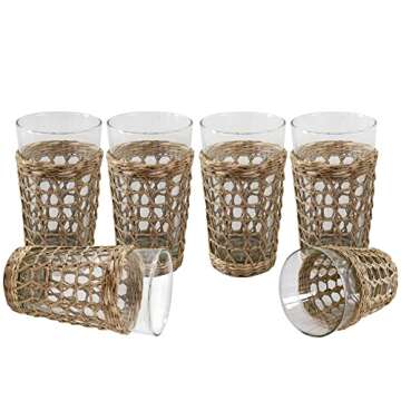 MadeTerra Set of 6 Pack Wicker Woven Cup Holders Heat Resistant Hand Woven Drink Glass Cup Holder Chic Rustic Countryside Dining Table Kitchen Decor (D3.3 XH4.5)