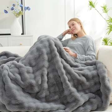 Cozy Bliss Faux Fur Throw Blanket for Couch, Fuzzy Soft Plush Thick Bubble Blanket for Sofa Bedroom Living Room,50 * 60 Inches Light Grey