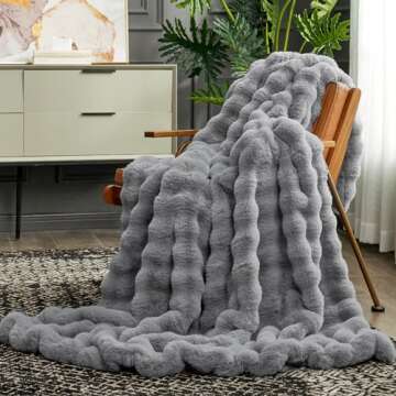 Cozy Bliss Faux Fur Throw Blanket for Couch, Fuzzy Soft Plush Thick Bubble Blanket for Sofa Bedroom Living Room,50 * 60 Inches Light Grey