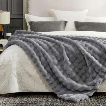 Cozy Bliss Faux Fur Throw Blanket for Couch, Fuzzy Soft Plush Thick Bubble Blanket for Sofa Bedroom Living Room,50 * 60 Inches Light Grey