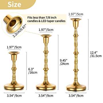 Nuptio Gold Candle Holders Taper Candlestick Holders Tall Thin Candle Sticks Candleholders Modern Metal Candle Holder for Wedding Gift Housewarming Gift Friendship Gifts Set of 3