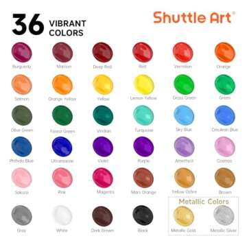 Shuttle Art Acrylic Paint Set, 36 Colors Acrylic Paint with Brushes & Palette, 2oz Bottles, Rich Pigments Non-toxic Paint for Artists Kids & Adults, Art Supplies for Canvas Rock Ceramic Wood Painting