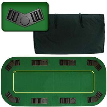 Poker Table Top - 80-inch Foldable Card Mat for up to 8 Players - Blackjack Table with Cupholders and Chip Trays by Trademark Poker (Green)