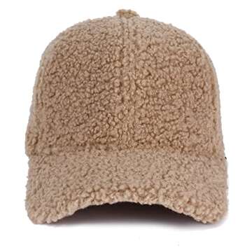 Lamb Wool Baseball Cap for Women Teddy Fleece Sports Hats Comfortable Warm Winter Outdoor Embroidery Sun Hats Pure Khaki