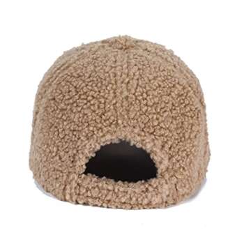 Lamb Wool Baseball Cap for Women Teddy Fleece Sports Hats Comfortable Warm Winter Outdoor Embroidery Sun Hats Pure Khaki