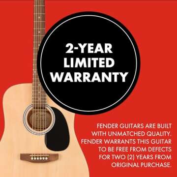 Fender FA-25 Dreadnought Acoustic Guitar, Beginner Guitar, with 2-Year Warranty, Includes Free Lessons, Natural