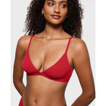 INLYRIC Women's Inbarely Triangle Bralette Plunge Unlined Seamless Bra No Underwire Sexy Comfortable Everyday Lipstick Red Small