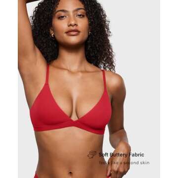 INLYRIC Women's Inbarely Triangle Bralette Plunge Unlined Seamless Bra No Underwire Sexy Comfortable Everyday Lipstick Red Small