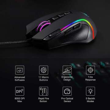 Redragon M612 Predator RGB Gaming Mouse | 8000 DPI & 11 Programmable Buttons