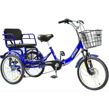 Adult Tricycle 7 Speed, 20 Inch 3 Wheel Bikes Folding Tricycle for Adults for Women/Men/Seniors, Fork Shock Absorption Wheel Bike w/Front&Rear Basket for Shopping/Children