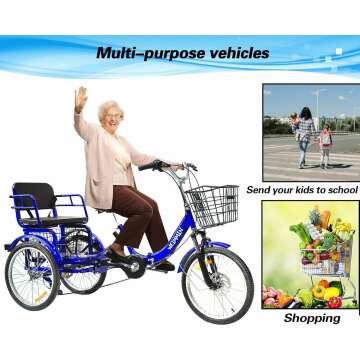 Adult Tricycle 7 Speed, 20 Inch 3 Wheel Bikes Folding Tricycle for Adults for Women/Men/Seniors, Fork Shock Absorption Wheel Bike w/Front&Rear Basket for Shopping/Children