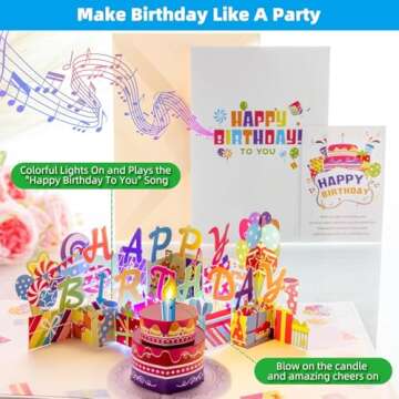 3D Birthday Cards with LED Candle & Music