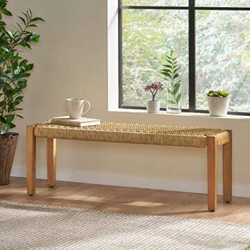 Christopher Knight Home Isaac Indoor Modern Industrial Acacia Wood Bench, Brown, Teak Finish