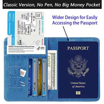 Passport Holder Cover Wallet Travel Essentials RFID Blocking Leather Card Case International Travel Must Haves Travel Accessories for Women Men(101#Blue)