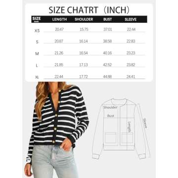 LILLUSORY Women's Striped Cardigan Sweaters Fall Outfits Clothes Fashion Trendy Long Sleeve Tops Casual Knit Lady Jackets White Black M