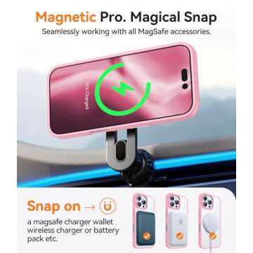 CANSHN Clear Magnetic Compatible with iPhone 16 Pro Case [Compatible with Magsafe] [Not Yellowing] Slim Thin Shockproof Protective Bumper Phone Case Cover 6.3 Inch - Pink