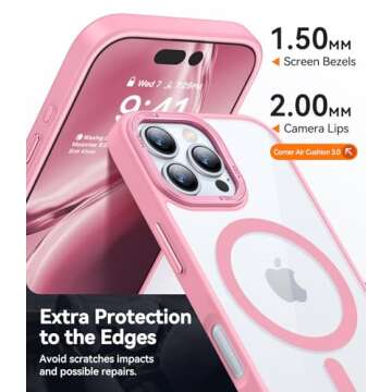 CANSHN Clear Magnetic Compatible with iPhone 16 Pro Case [Compatible with Magsafe] [Not Yellowing] Slim Thin Shockproof Protective Bumper Phone Case Cover 6.3 Inch - Pink