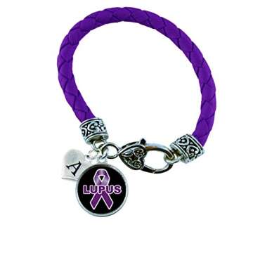 Holly Road Custom Lupus Disease SLE Awareness Purple Leather Bracelet Gift Jewelry Choose Initial