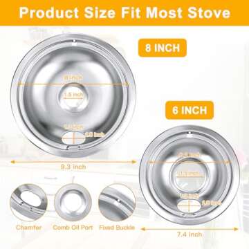 Drip Pans Electric Stove Drip Pans, Chrome Stove Drip Pans Replacement Compatible for Most Plug-in Electric Ranges Whirlpool Frigidaire Kenmore include 2 * 6in and 2 * 8in