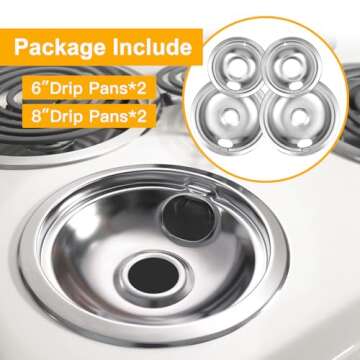 Drip Pans Electric Stove Drip Pans, Chrome Stove Drip Pans Replacement Compatible for Most Plug-in Electric Ranges Whirlpool Frigidaire Kenmore include 2 * 6in and 2 * 8in