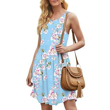 HiMONE Summer Dresses Women's Casual Sundresses for Women Casual Beach Petite Sun Dress with Pocket 2025 Trendy Floral Light Blue