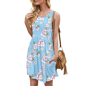 HiMONE Summer Dresses Women's Casual Sundresses for Women Casual Beach Petite Sun Dress with Pocket 2025 Trendy Floral Light Blue