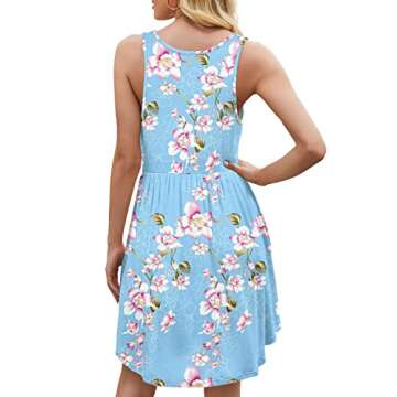 HiMONE Summer Dresses Women's Casual Sundresses for Women Casual Beach Petite Sun Dress with Pocket 2025 Trendy Floral Light Blue