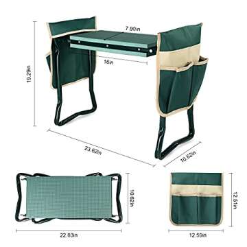 KVR Upgraded Garden Kneeler and Seat with Thicken & Widen Soft Kneeling Pad,Heavy Duty Foldable Gardener Stool with 2 Tool Pouches,Gardening Gifts for Women Mom Men Seniors¡­…