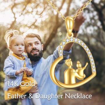 KECHO 14K Solid Gold Father Daughter Necklace Real Gold Dad Daughter Pendant Jewelry Birthdays Gifts for Women