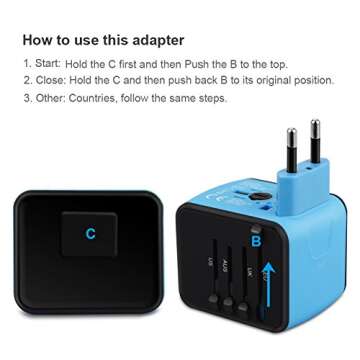 HAOZI Universal Travel Adapter, All-in-one International Power Adapter with 2.4A Dual USB, European Wall Charger for UK, EU, AU, Asia Covers 150+Countries (Blue)