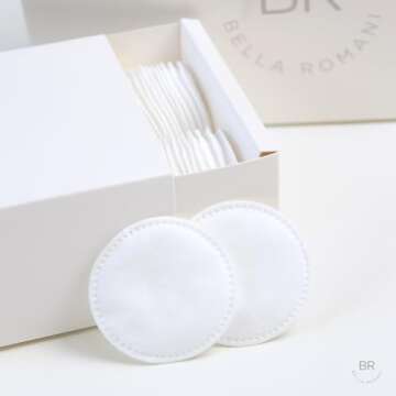 Bella Romani Cotton Rounds Makeup Remover Pads - Pack of 200 - Organic Pads, Lint Free, Eco-Friendly, Compostable, Unique Triple Layers & Ultra Soft - Nail Polish Remover (White, 200)