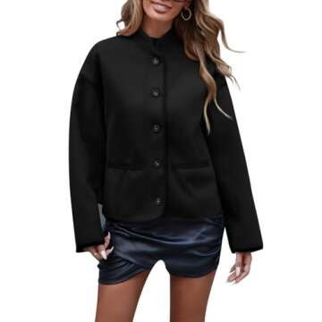 Tankaneo Womens Cropped Winter Pea Coats Causal Button Down Loose Fit Long Sleeve Jackets Outerwear