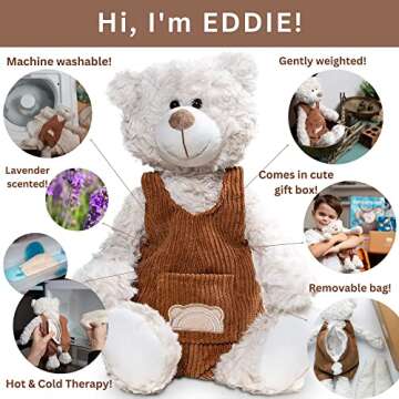 Family Framework “Eddie” Warming Stuffed Animal - Lavender Microwavable Stuffed Animal – Aromatherapy Lavender Essential Oils - Heating Pad - Heatable, Coolable, Washable Plush.