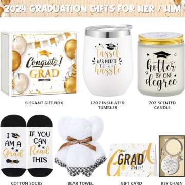 Graduation Gifts for Her Him 2024, Best High School College Graduation Gifts Cool Master Degree Grad Gifts Box, Congratulations Gifts for Graduates Girls Boys Daughter Son Nurse Friend w/ Wine Tumbler