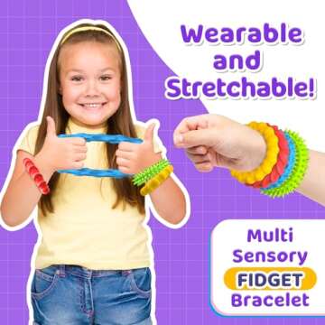 Sensory Fidget Toys for Kids Adults - 4 Pack Stretchy Fidget Bracelet | Texture & Calming Autism Sensory Toys for Special Needs Autistic Children | Calm Down Toy for Toddler Girls Boys