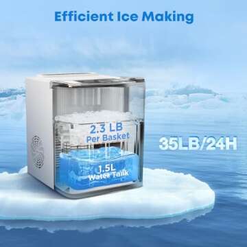 JINJUNYE Ice Maker Countertop 35lbs/Day, 9 Ice Cubes in 6 Mins, Self-Cleaning Portable Ice Makers 2 Size Bullet Cube, Ice Machine Maker with Basket Scoop, for Home, Kitchen, Camping, White