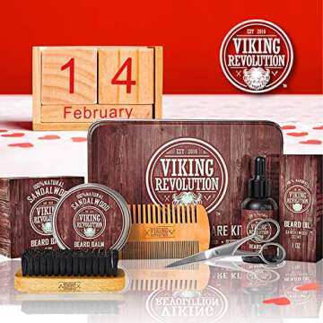 Viking Revolution Ultimate Grooming Kit for Men - Boar Brush, Wood Comb, Sandalwood Balm & Oil, Scissors for Beard & Mustache