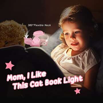 Cute Gifts for Little Girl 3-8 Years Old Cat Lovers Stocking Stuffers Daughter Christmas Birthday Easter Present Idea Cute Reading Light Bookmarks for Kids Small Clip Book Light Gifts for Book Lovers