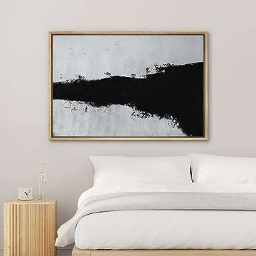 SIGNWIN Framed Canvas Print Wall Art Black Gray Ink Landscape Abstract Mid Century Modern Art Print, Minimalist Art, Geometric Shape for Living Room, Bedroom, Office - 16"x24" Natural