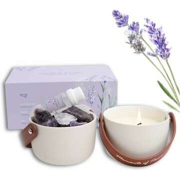 Lavender Candle & Crystals Harmony Set - Aromatherapy Gift