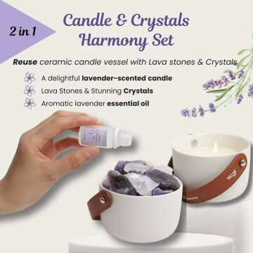 Lavender Candle & Crystals Aromatherapy Harmony Set